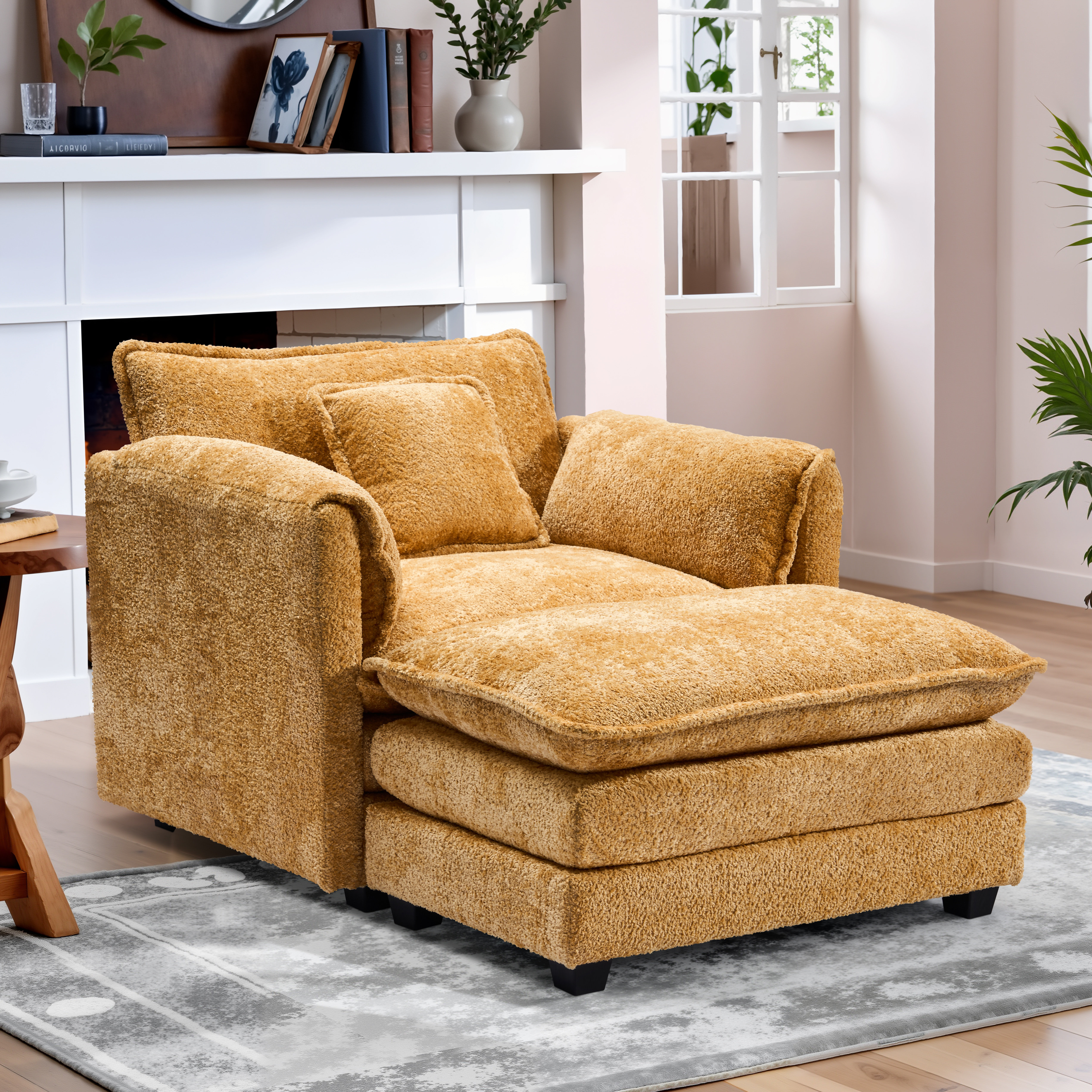 Mercer41 Oversized Chair With Ottoman - Comfy Chenille Accent